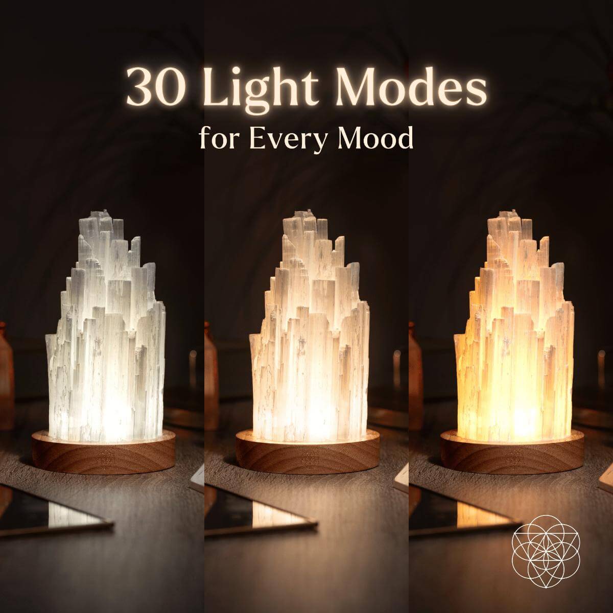 Decorative lamp with 30 light modes for every mood on a dark background